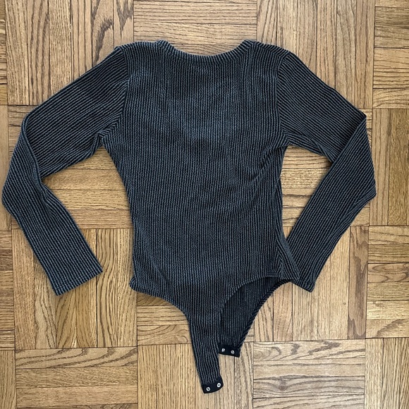 Lulus Pursuing Sweetness Charcoal Textured Ribbed Henley Bodysuit - medium - Picture 3 of 3